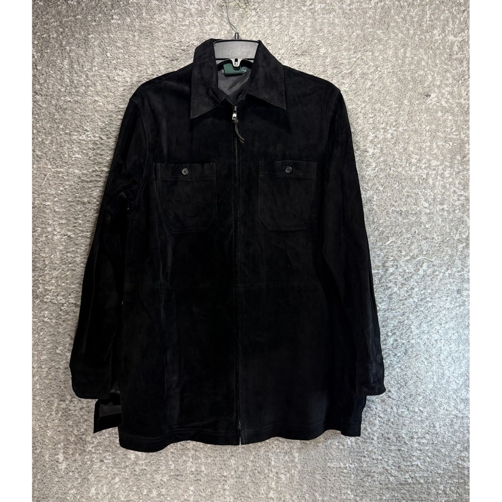 LAUREN RALPH LAUREN S Black Suede Leather Zip Utility Shirt Jacket Luxury VTG